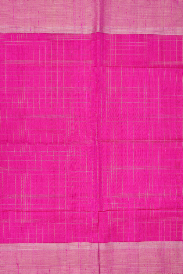 Raw Silk Saree In Rani Pink With Checks Design