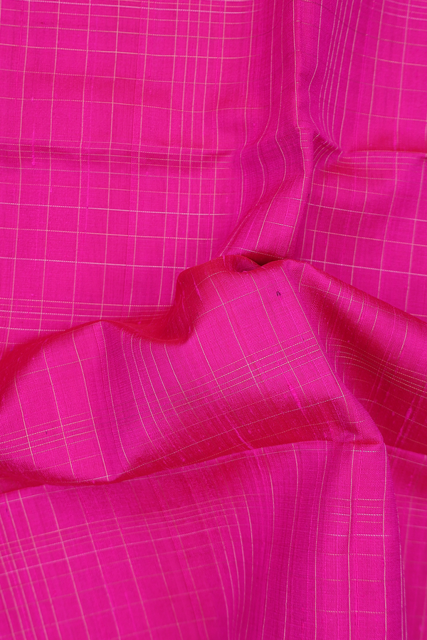 Raw Silk Saree In Rani Pink With Checks Design