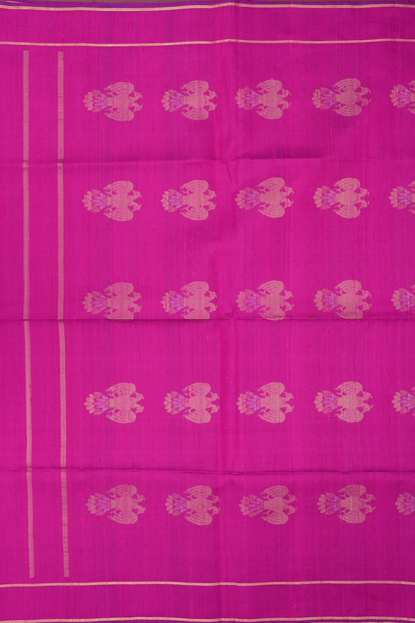Raw Silk Saree In Magenta With Zari Border