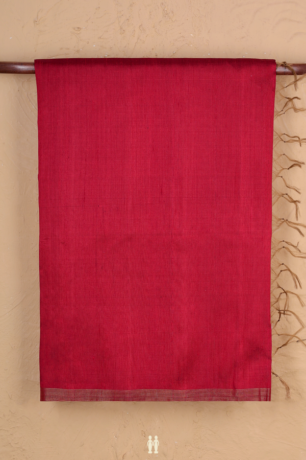 Raw Silk Saree In Crimson Red With Zari Border
