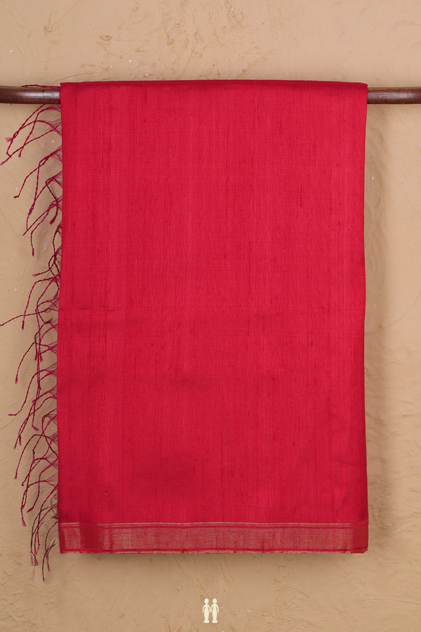 Raw Silk Saree In Scarlet Red With Zari Border