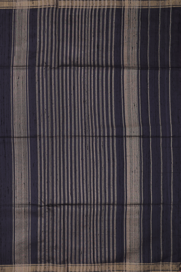Raw Silk Saree In Plain Black With Zari Border