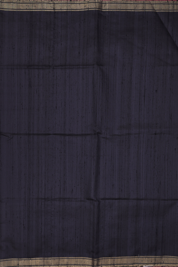 Raw Silk Saree In Plain Black With Zari Border