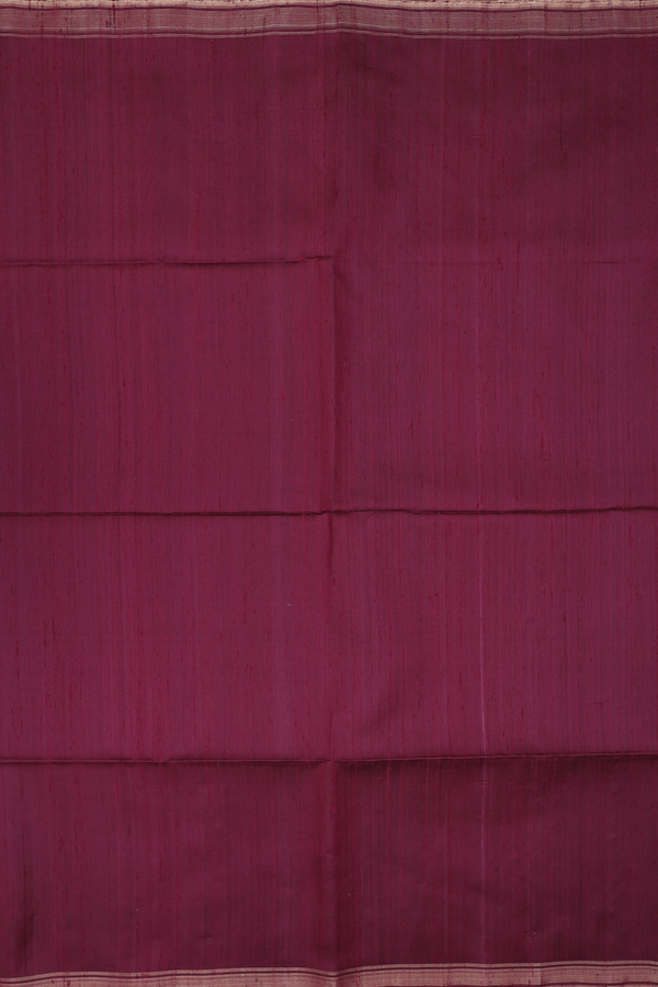 Raw Silk Saree In Plain Dark Maroon With Zari Border