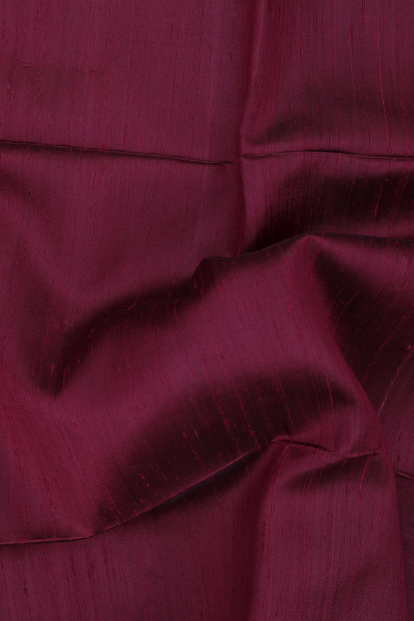 Raw Silk Saree In Plain Dark Maroon With Zari Border