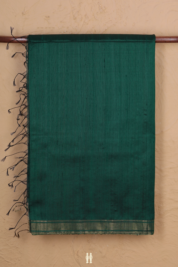 Raw Silk Saree In Forest Green With Zari Border