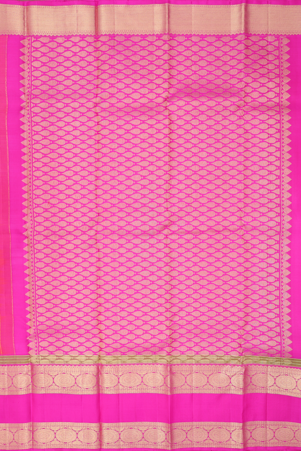 Kanchipuram Silk Saree In Coral Pink With Peacock Buttas