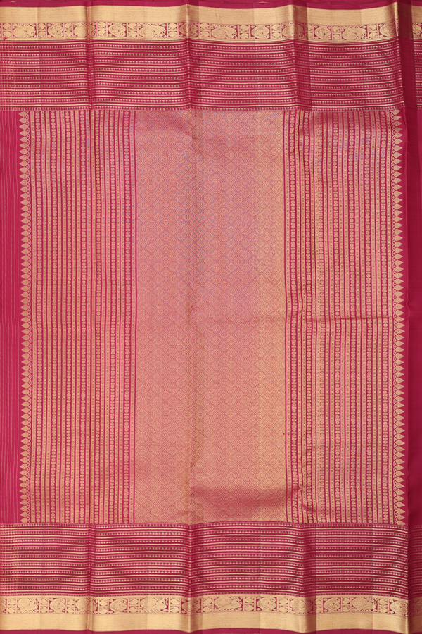 Kanchipuram Silk Saree In Red With Stripes Design