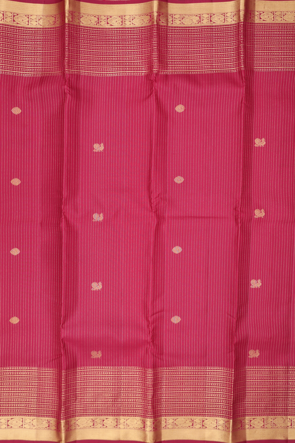 Kanchipuram Silk Saree In Red With Stripes Design