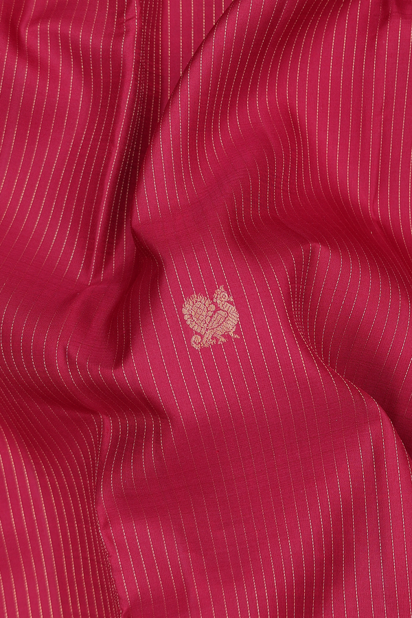Kanchipuram Silk Saree In Red With Stripes Design