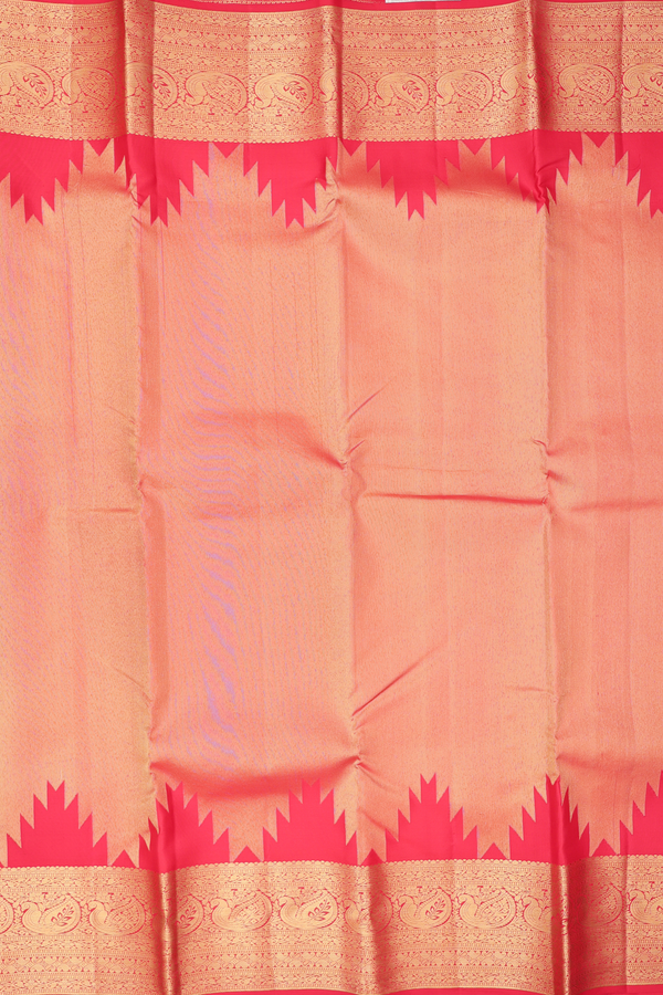 Kanchipuram Silk Saree In Red Tissue With Zari Border