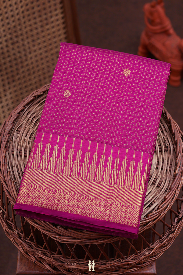 Kanchipuram Silk Saree In Plum Purple With Checks Design