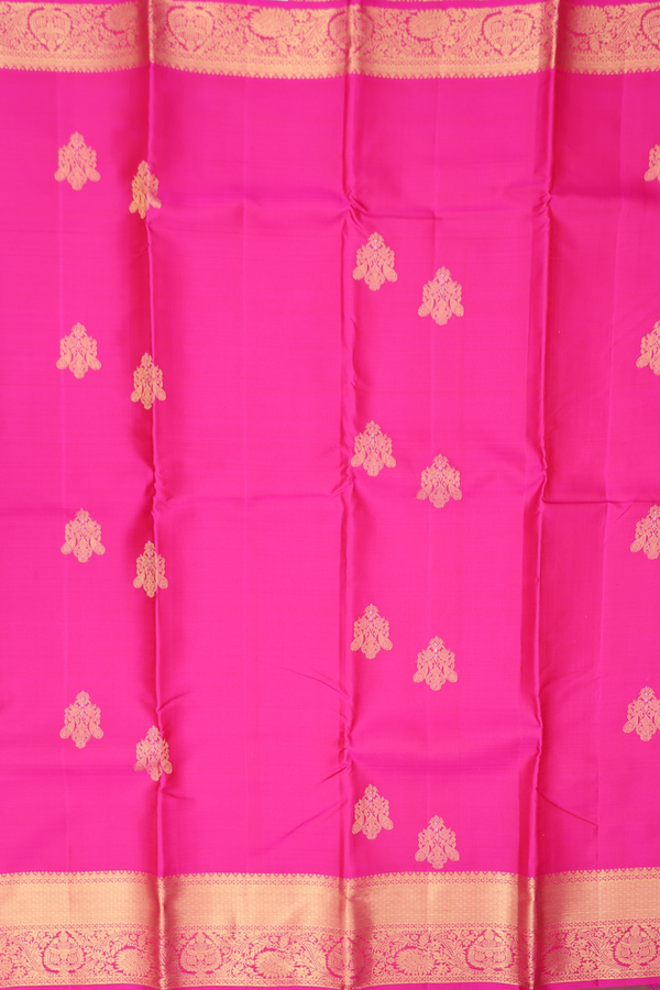 Kanchipuram Silk Saree In Rani Pink With Zari Motifs
