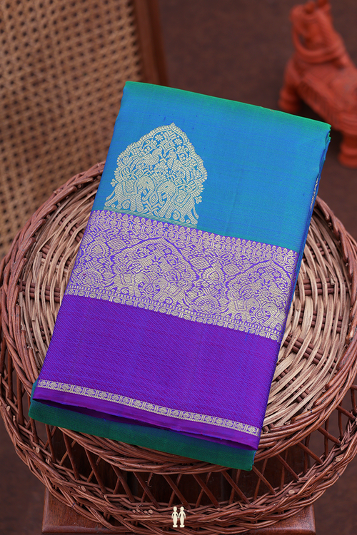 Kanchipuram Silk Saree In Dual Tone With Floral Buttas