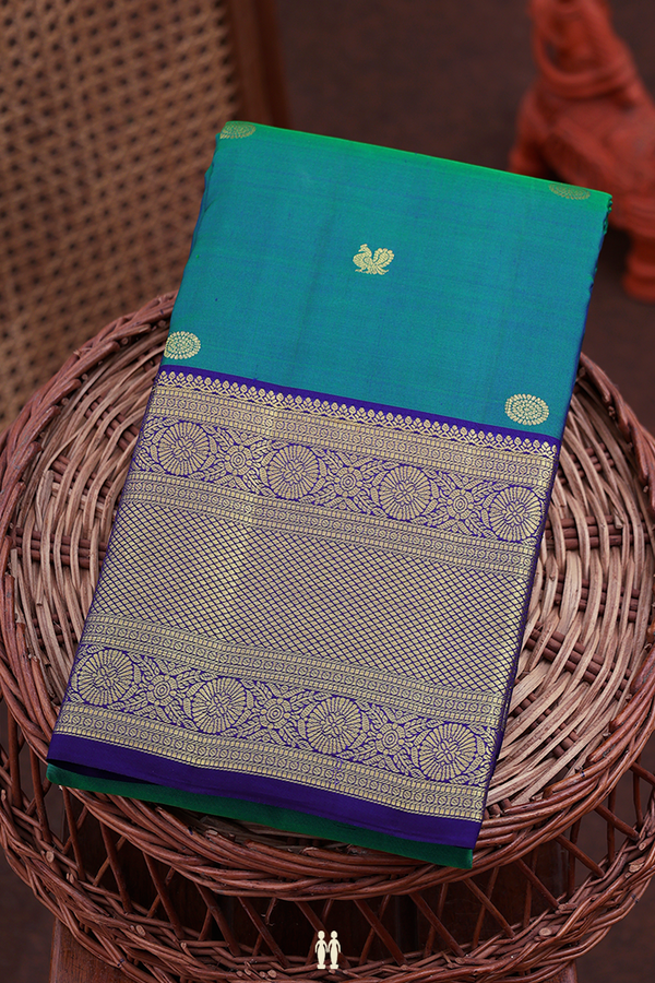 Kanchipuram Silk Saree In Dual Tone With Peacock Buttas