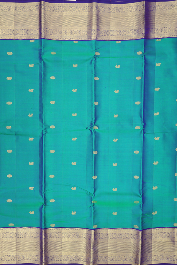 Kanchipuram Silk Saree In Dual Tone With Peacock Buttas
