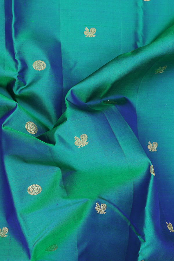 Kanchipuram Silk Saree In Dual Tone With Peacock Buttas