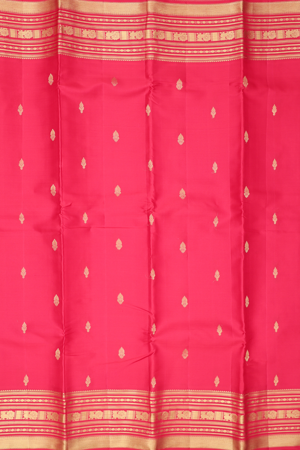 Kanchipuram Silk Saree In Scarlet Red With Zari Buttas