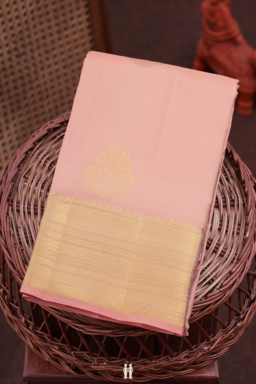 Kanchipuram Silk Saree In Blush Orange With Zari Motifs