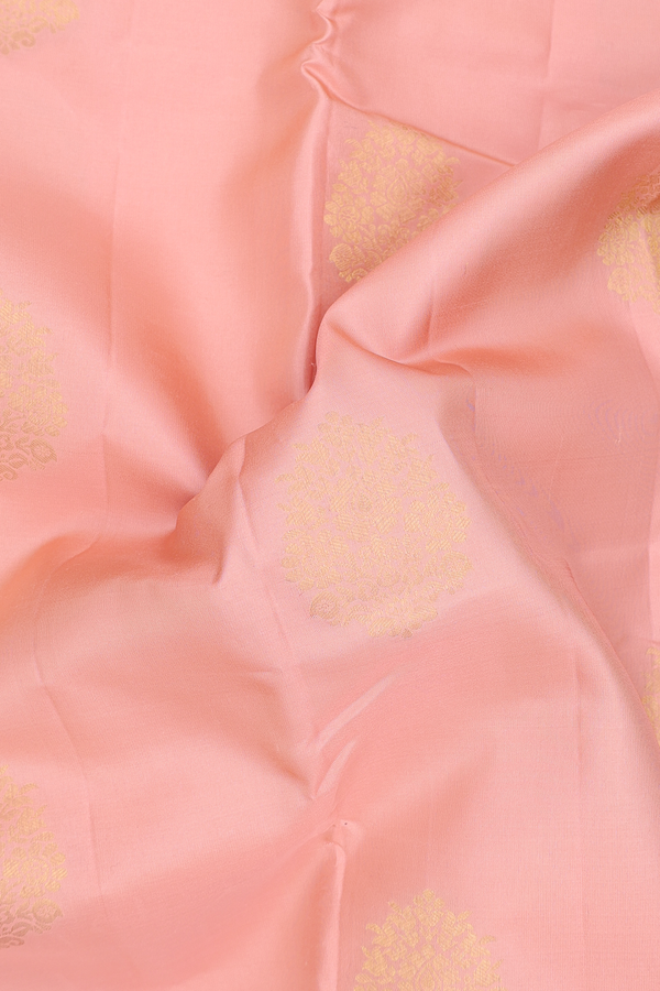 Kanchipuram Silk Saree In Blush Orange With Zari Motifs