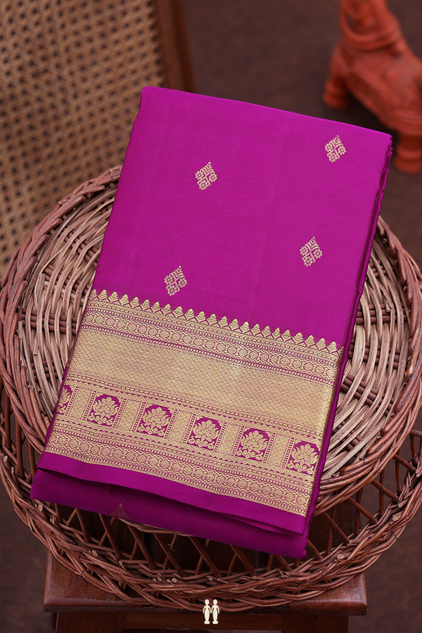 Kanchipuram Silk Saree In Purple With Zari Buttas
