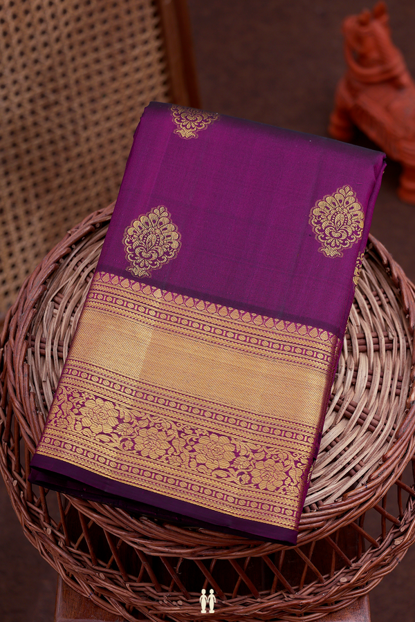 Kanchipuram Silk Saree In Plum Purple With Zari Motifs