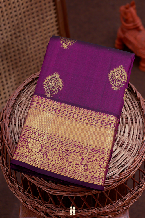 Kanchipuram Silk Saree In Plum Purple With Zari Motifs