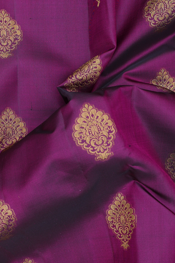 Kanchipuram Silk Saree In Plum Purple With Zari Motifs
