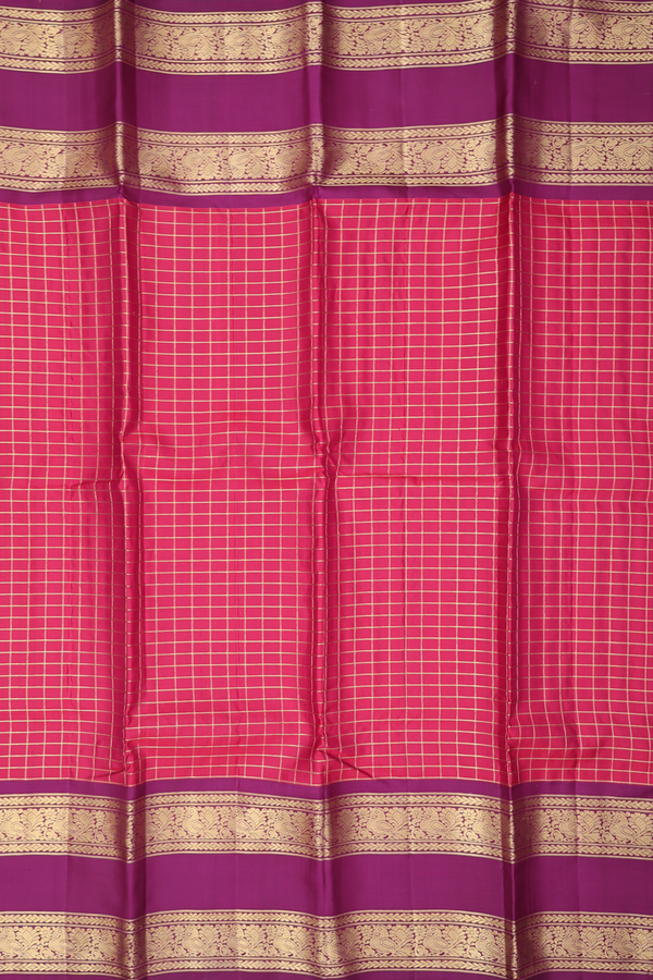Kanchipuram Silk Saree In Crimson Red With Checks Design