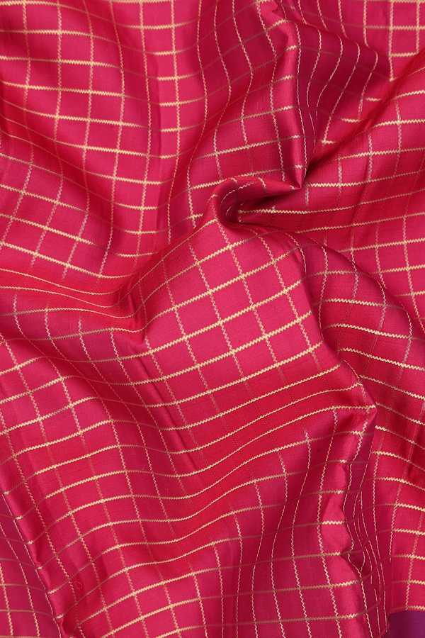 Kanchipuram Silk Saree In Crimson Red With Checks Design