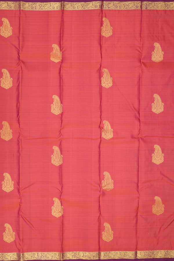 Kanchipuram Silk Saree In Rust Orange With Paisley Motifs