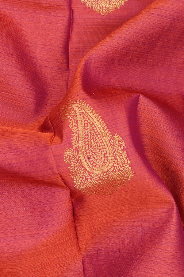 Kanchipuram Silk Saree In Rust Orange With Paisley Motifs