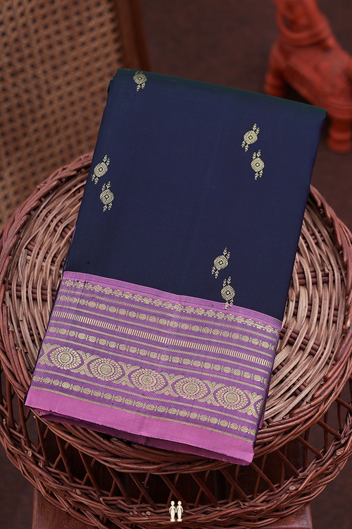 Kanchipuram Silk Saree In Dark Green With Zari Buttas