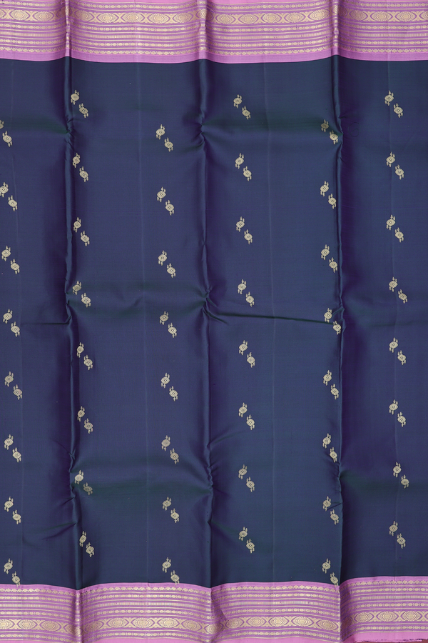 Kanchipuram Silk Saree In Dark Green With Zari Buttas