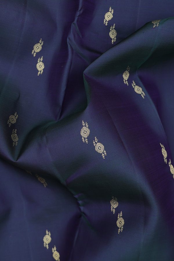 Kanchipuram Silk Saree In Dark Green With Zari Buttas