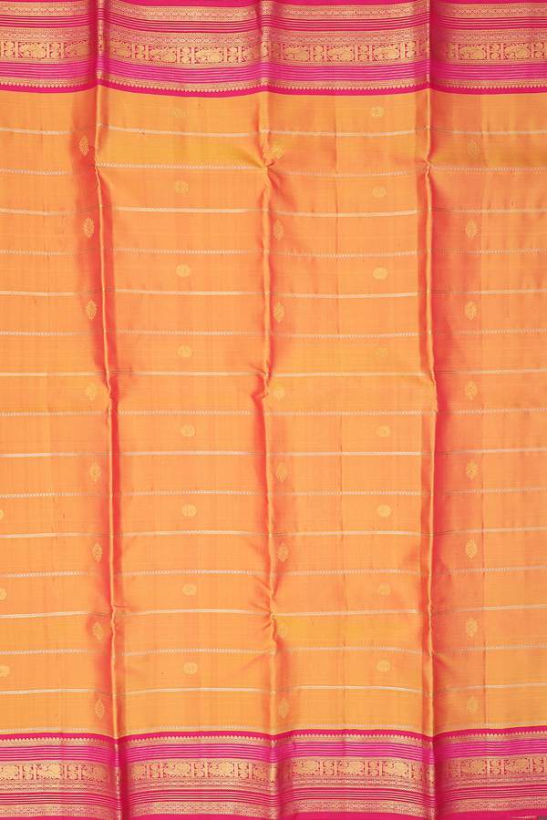 Kanchipuram Silk Saree In Yellow With Stripes Design