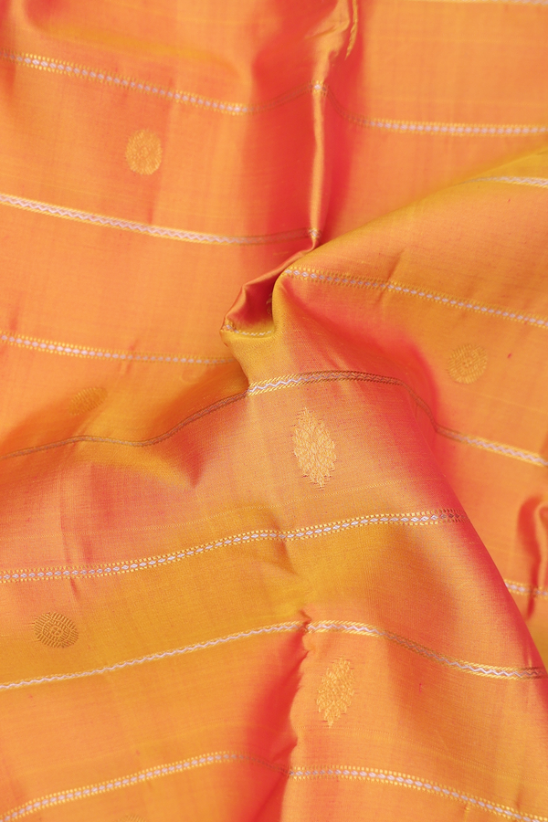 Kanchipuram Silk Saree In Yellow With Stripes Design