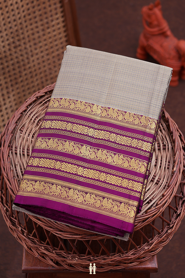 Kanchipuram Silk Saree In Cedar Brown With Checks Design
