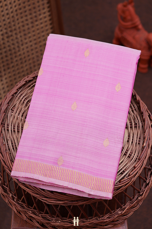 Kanchipuram Silk Saree In Pink With Zari Buttas