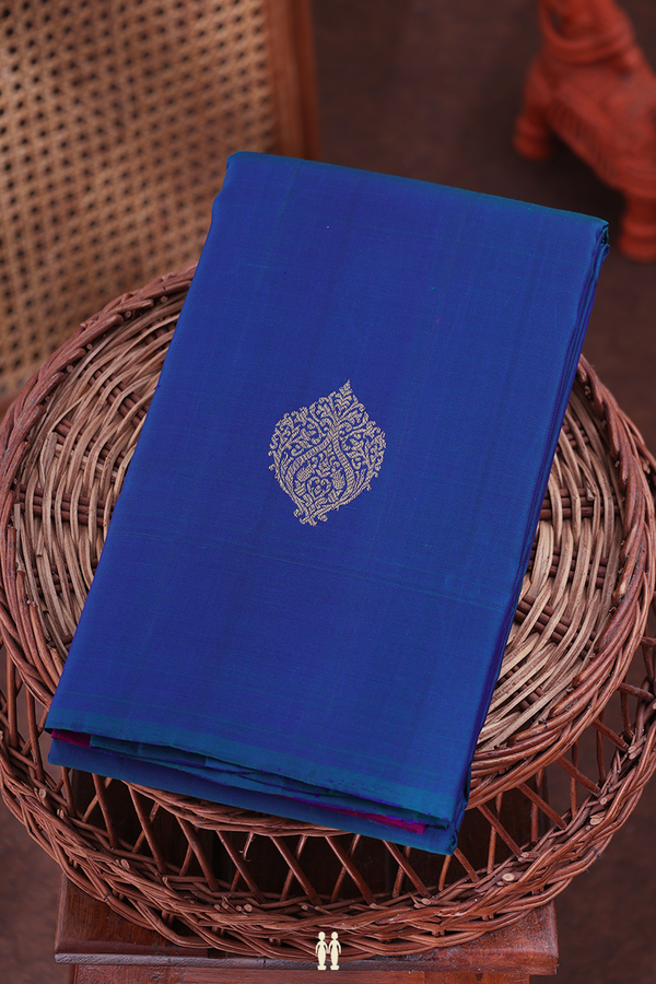 Kanchipuram Silk Saree In Prussian Blue With Zari Buttas