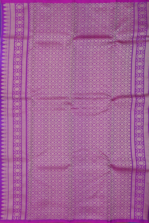 Kanchipuram Silk Saree In Prussian Blue With Zari Buttas