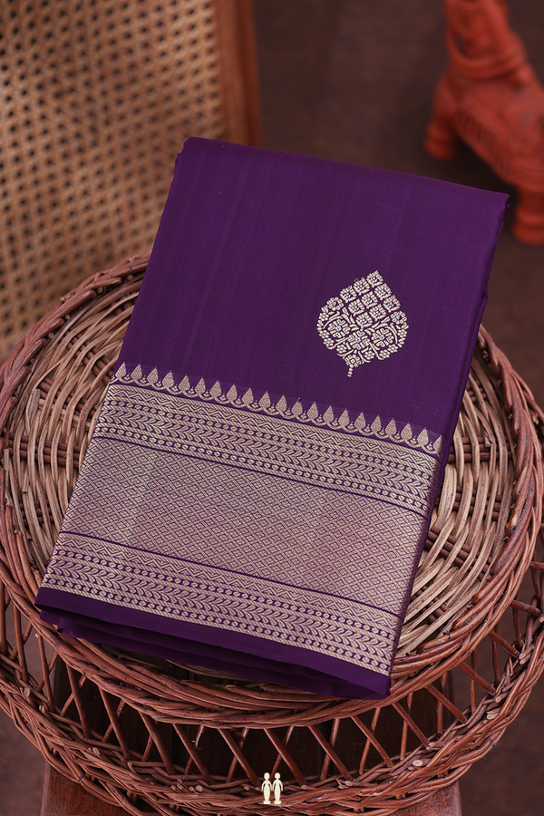 Kanchipuram Silk Saree In Deep Purple With Zari Buttas