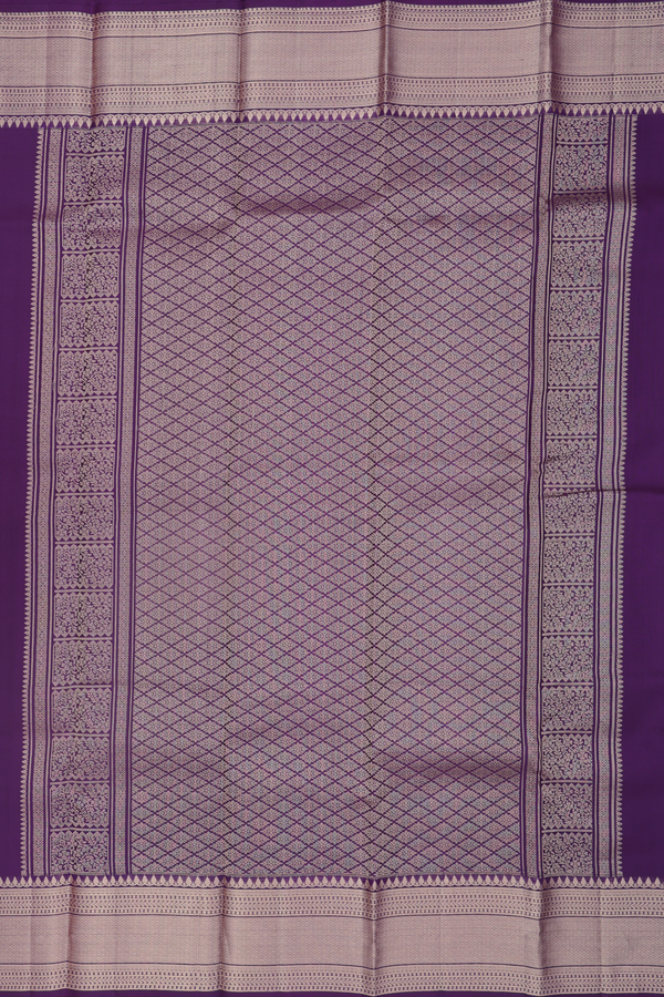 Kanchipuram Silk Saree In Deep Purple With Zari Buttas