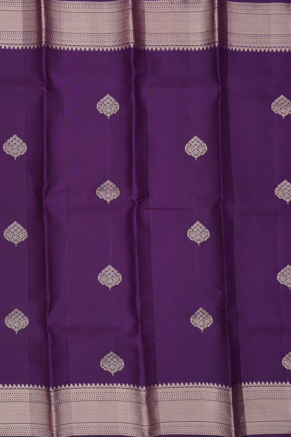 Kanchipuram Silk Saree In Deep Purple With Zari Buttas