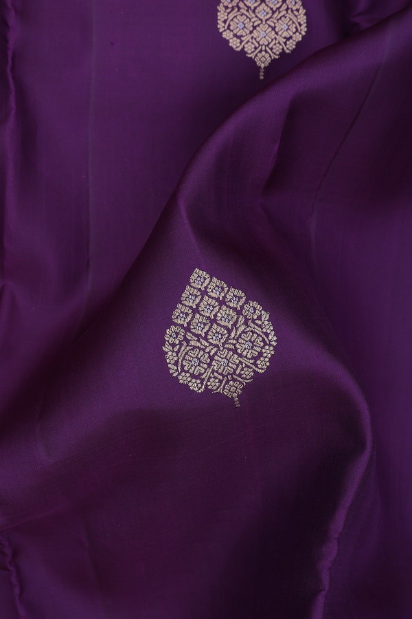 Kanchipuram Silk Saree In Deep Purple With Zari Buttas