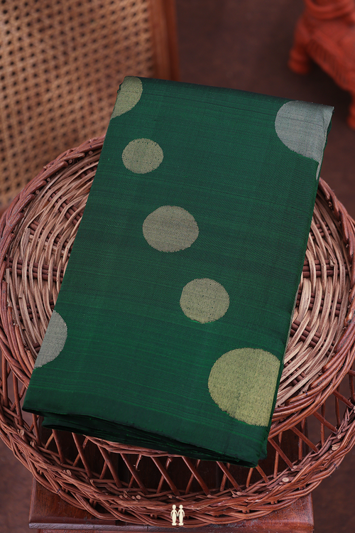 Kanchipuram Silk Saree In Forest Green With Circle Buttas