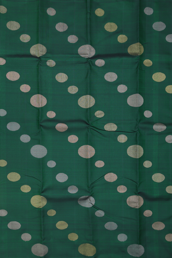 Kanchipuram Silk Saree In Forest Green With Circle Buttas