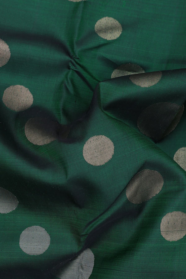 Kanchipuram Silk Saree In Forest Green With Circle Buttas