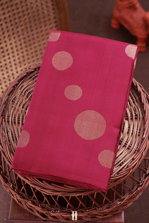Kanchipuram Silk Saree In Rose Red With Circle Design
