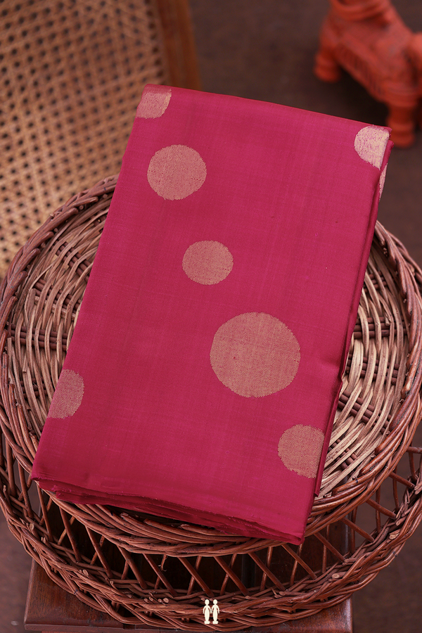 Kanchipuram Silk Saree In Rose Red With Circle Design